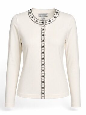Sutton Studio Bloomingdale's White Sequin Beaded Cardigan Sweater Size L NWT